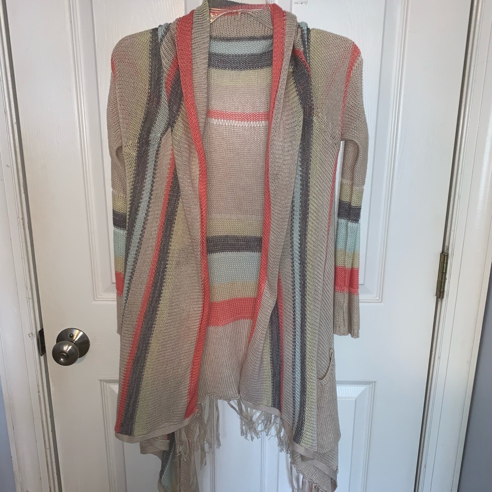 Billabong duster cardigan with fringe and pockets